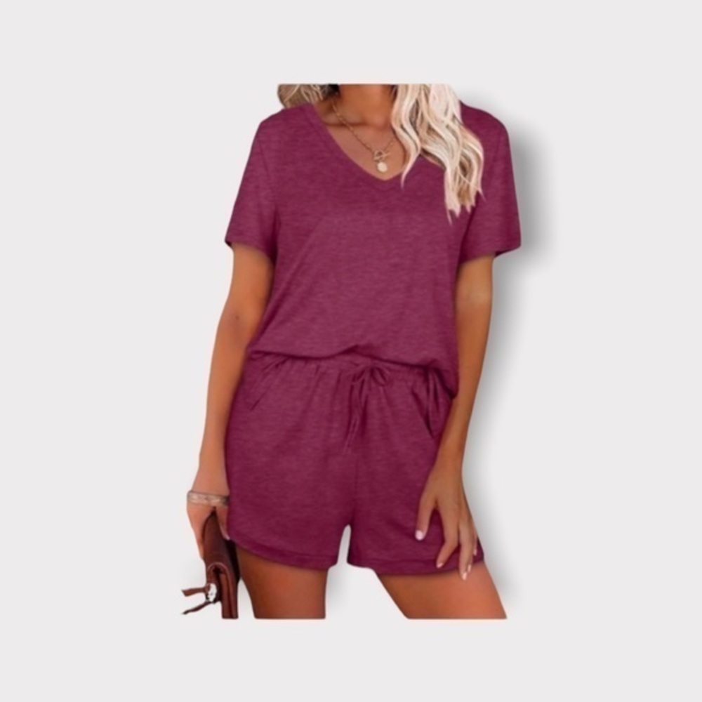 Bofell Two Piece Outfit for Women Lounge Set Short Sleeve with Pockets